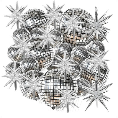 Kit 24 Globos Metal Disco Esfera Ball Decoración Fiesta Plateado-24pcs-estilo-1