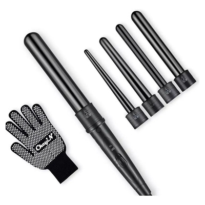 CkeyiN Rizadora de Cabello Rizador de Pelo Ferros Profesionales 5 en 1 Intercambiable Cerámica Temperatura Ajustable con Guantes Color Negro | Meses sin interés