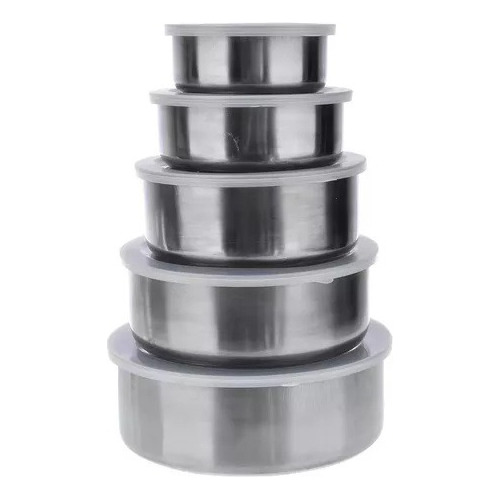 Set 5 Bowls De Acero Inoxidable Con Tapa Recipiente Metalico