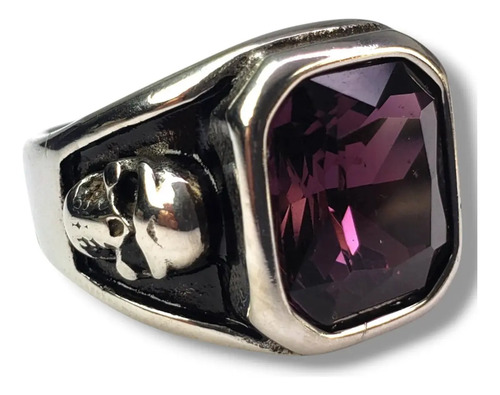 Anillo Calavera Amatista Elegante Acero Inoxidable A1170