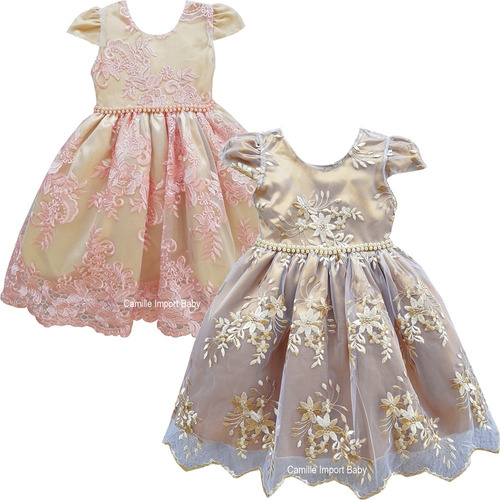 Vestido Festa Infantil Princesa Realeza Rosa Dourado 