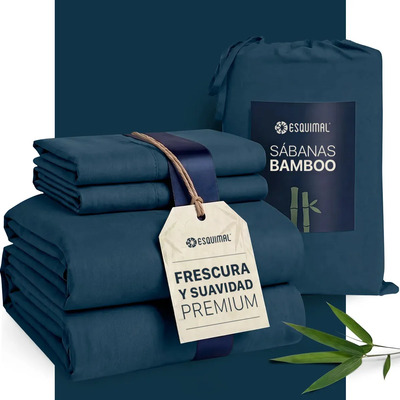 Sábanas Matrimonial De Bambú Esquimal Ultra Suaves Y Frescas Azul Marino | Envío gratis
