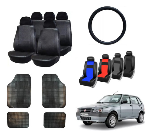 Fundas Cubre Asiento Fiat Uno + C/ Alfombra 4 P + C/ Volante