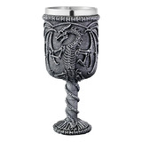 Caliz Copa Vaso De Vino Dragon Calavera En Acero Y Resina