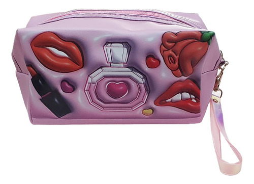 Bolso Porta Cosmeticos Con Dibujos Make Up Con  Correa Satin