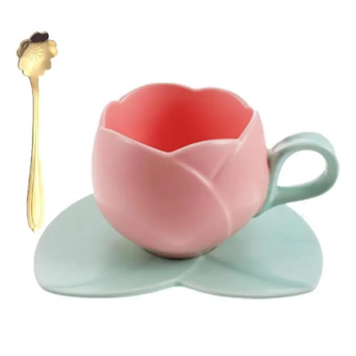 Tazas De Café De Cerámica Con Diseño De Tulipán Rosa | MercadoLibre