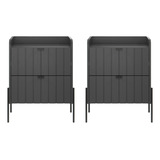 Duas Mesinha Lateral De Cama Vênus 45cm Base Preto Acabamento Fosco Cor Grafite/preto