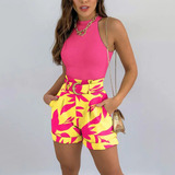 Conjunto Mujer Blusa Chaleco Shorts Sastrería