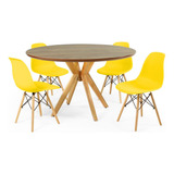 Mesa Jantar Marci Premium Natural 120cm + 4 Cadeiras Eiffel Cor Amarelo