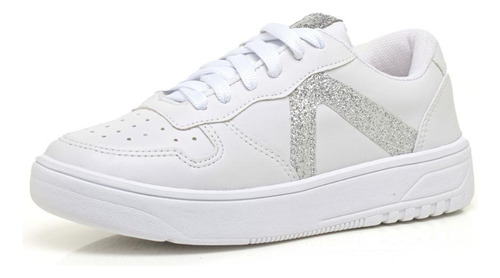 Tênis Feminino Casual Glitter Branco Preto Confortável Macio