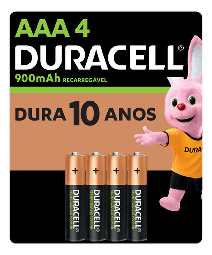 Pilha Recarregável Aaa Palito Duracell Com 4 Unidades