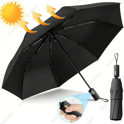 Paraguas Sombrilla Protección Uv Automático,sombrilla Resistente Al Viento Reforzado Con 16 Varillas,sombrillas Con Proteccion Uv Portatil Extra Ultraligero Para Hombres Y Mujeres Negro Paraguas Negro