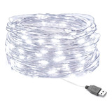 Serie Luces Decorativas Alambre 10m 100 Leds Blanco Frio Usb