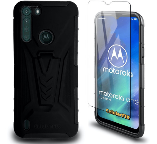 Funda Protector P/ Motorola One Fusion, Uso Rudo Clip + Mica