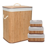 Kit Cestos De Fibra De Bambu Forrado Organizar Banheiro
