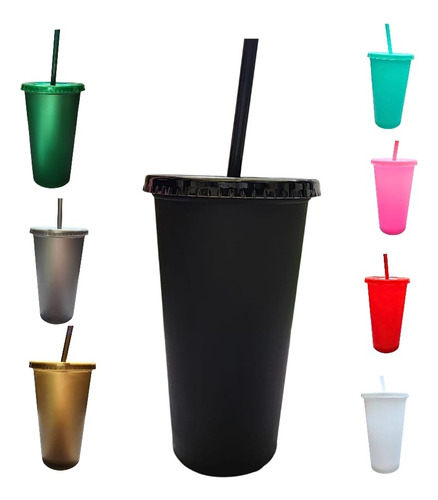 15 Vasos Reusables Tipo Star 16 Oz + 15 Tapas +15 Popotes