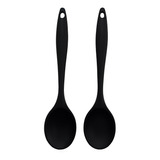 2 Colheres De Arroz Silicone Maciço Não Riscam Panelas Cor Do Cabo Preto