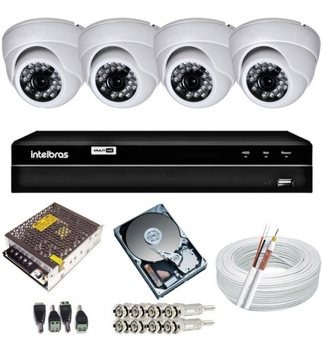 Kit Vigilância 4 Câmera Dome Ahd 2mp + Dvr Intelbras 4ch Mhdx 1104