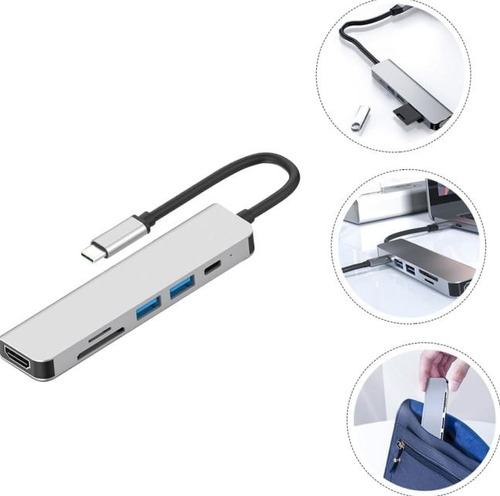 6 En 1 Hub Para Macbook Tipo C Hd 4k Adaptador Usb 3.0