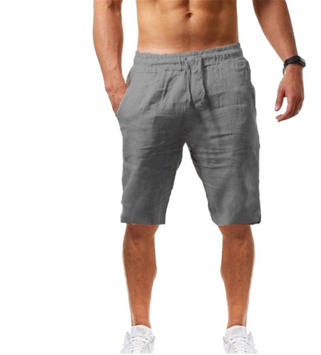 Short Pantalón De Algodón Y Lino Para Hombre, Playa, Yoga