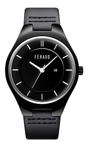 Reloj Feraud Hombre Cuero Todo Negro Calendario F5566 Gbk