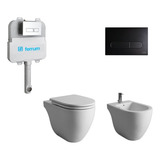 Juego Baño Ferrum Fontana Inodoro Corto Bidet Tapa Deposito