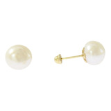 Aretes Broqueles Perla Cultivada 7mm. Oro 10k. Dama Mujer