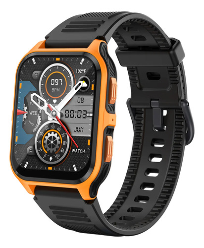 Smartwatch P73 Reloj Inteligente Estilo Militar Uso Rudo Y Deportivo Impermeable Bluetooth Bisel De Metal Llamadas Notificaciones Deportes Detección De Salud Física Isdewatch Naranja