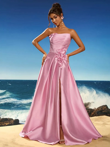 Vestido Largo Princesa Corte A Bordado Elegante