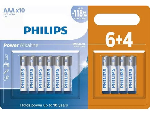 Kit 10 Pilhas Alcalina Aaa 1,5v Philips