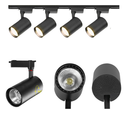 Trilho Eletrificado 1m Preto/ Branco 4 Spots Led 7w 110/220v