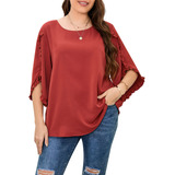 Blusa Feminina Plus Size, Meia Manga, Babados, Camisas Casua