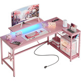 Escritorio En Forma De L; C/luces Led; 58 In; Rosa, Bestier