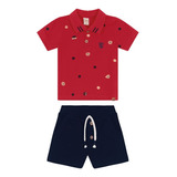 Conjunto Infantil Masculino C/ Camisa Polo Vermelha 1019381