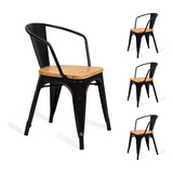 Cadeira Tolix Iron Assento Madeira Com Braços, 4 Undiades