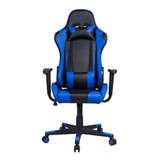 Cadeira De Escritório Pelegrin Pel-3012 Gamer Ergonômica  Preto E Azul Com Estofado De Couro Pu
