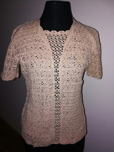 Conjunto Dos Piezas Tejido Crochet Mujer Beige T.2 Impecable