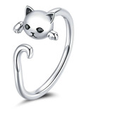 Anillo Gato Ajustable Plata 925 Onix Joyas Mujer