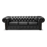 Sofa Chesterfield Ingles Suli 100% Piel Genuina Color Negro 