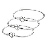  Pulsera Generic Pandora Heart Bracelet De White Copper Enchapado En Oro Color 18cm Tamaño Mediano Para Adultos - Pack De 3 Unidades