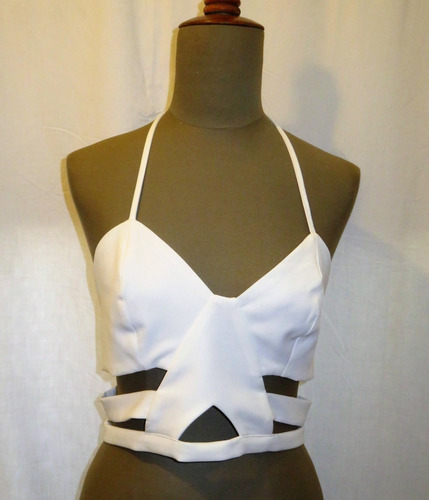 Crop Top Blanco Con Recortes Calados - Sexy  Verano -talle M