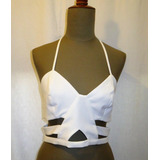 Crop Top Blanco Con Recortes Calados - Sexy  Verano -talle M