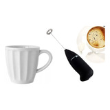 Espumador Batidor Pila  6 Tazas Blancas Altas  Cafe Trendy