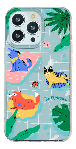 Funda Para iPhone Para Mujer Perritos Alberca Con Nombre