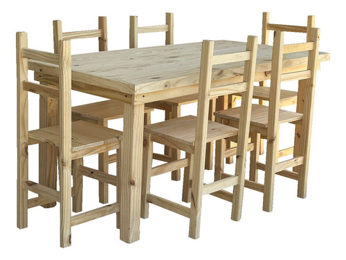 Combo Juego Comedor Mesa 140x80 + 6 Sillas Madera Pino 