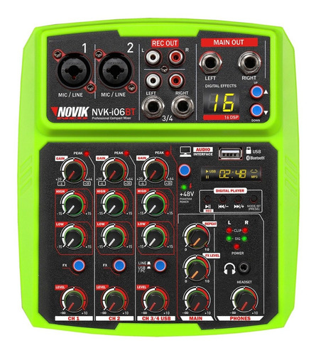 Mixer Consola Novik Nvk-i06bt Green 6 Ch Bluetooth Interfaz 