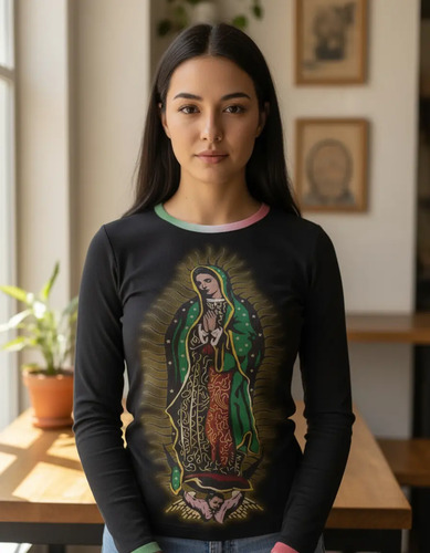 Playera Full Print M Larga Dama Virgen Guadalupe Religión