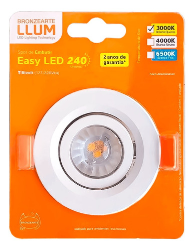 Spot Embutir Easy Led 7w 3000k Bivolt - Llum Bronzeart