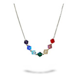 Collar Mujer Cristal Chacras Colores Con Cadena Plata 925