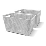 Canastos Organizador Plastico Rattan Cesto Grande Pack X 2 Colombraro